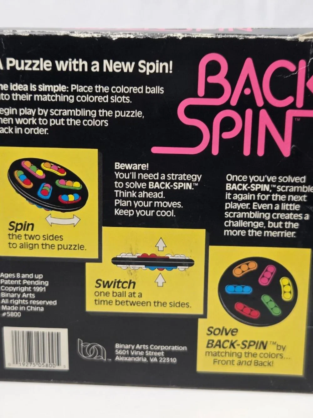 Vintage 1991 Back Spin Hand-Held Puzzle Brain Teaser Game (missing 1 ball)